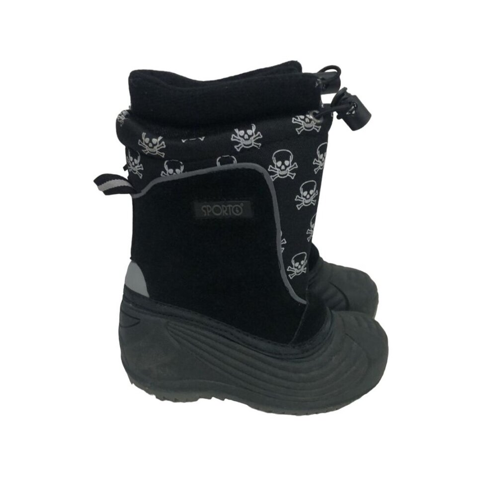 Sporto Womens 7 Skully Winter Snow Boots Black/White Skull Print Waterproof Pull - Picture 1 of 10